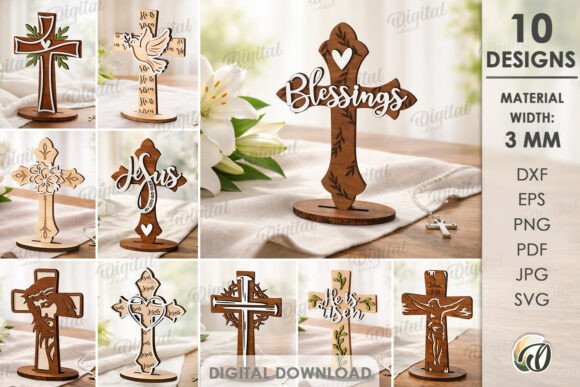 3D Christian Standing Crosses Bundle: Laser-Cut Stands for Digital Publishing