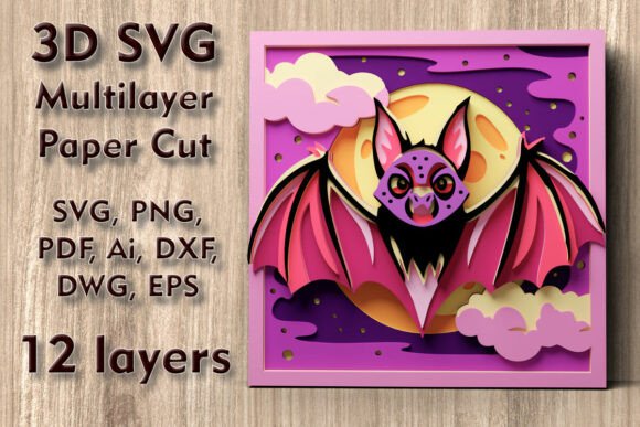 Bat 3D SVG for Halloween Wall Art & Shadow Boxes