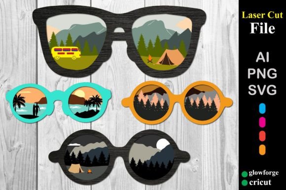 Camping Glasses Forest Nature Bundle SVG: 3D SVG Shapes