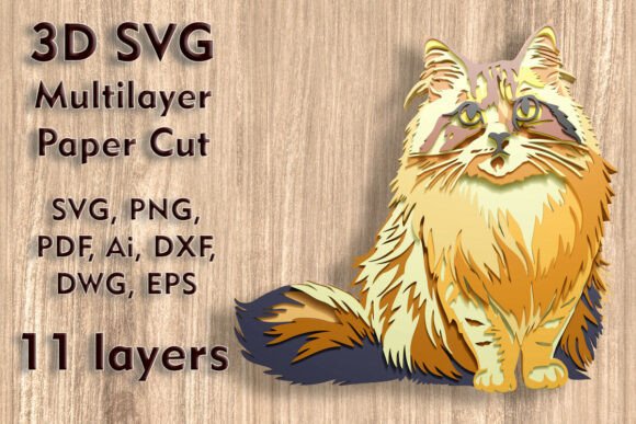 Cat 3D SVG Multilayer PaperCut Files