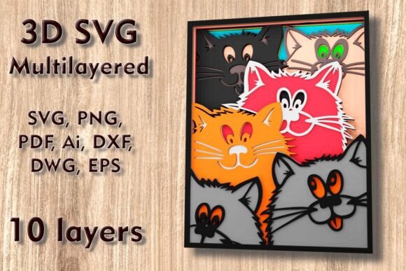 Cats 3D SVG Laser Cutting Files for Wall Decor