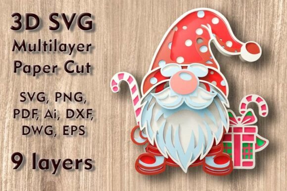 Christmas Gnome 3D SVG PaperCut Files