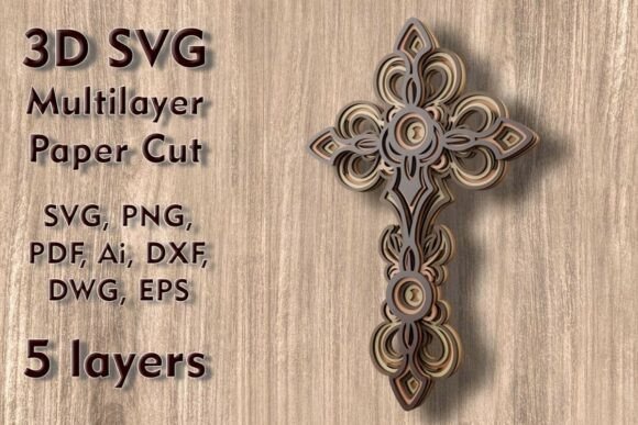 Cross 3D SVG Multilayer PaperCut Files