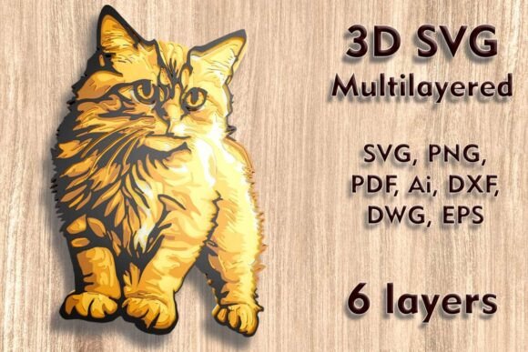 Ginger Сat 3D SVG Laser Cutting Files for Wall Decor
