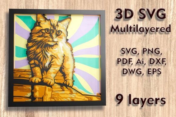 Ginger Сat 3D SVG Laser Cutting Files for Wall Decor