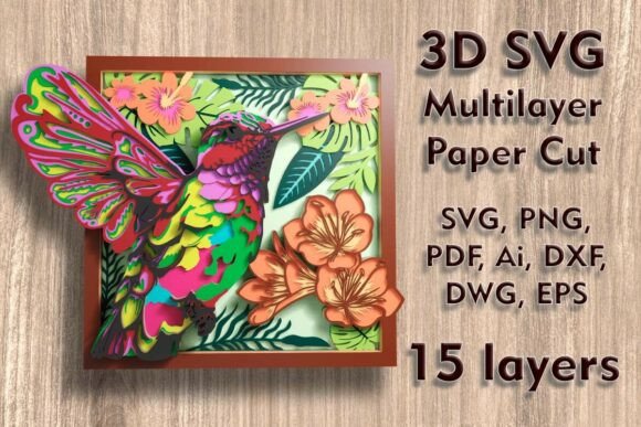 Hummingbird 3D SVG Shadow Box PaperCut Files