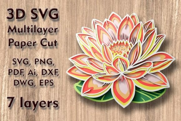 Lotus 3D SVG Paper Flowers for Branding
