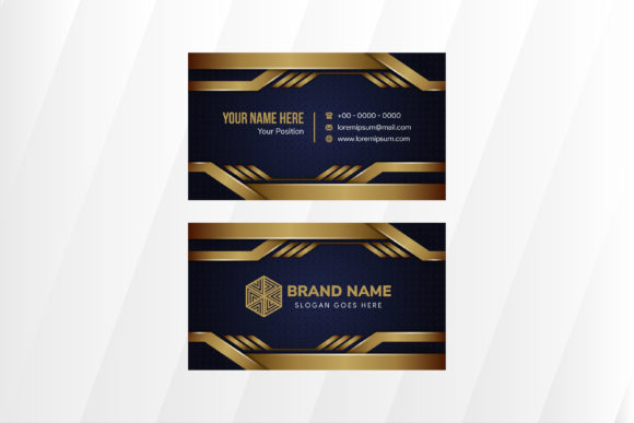 Luxury Gold Blue Business Card Horizonta: Graphics & Print Templates
