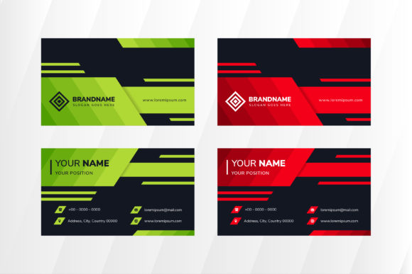 Mosaic Business Card Green Red Horizonta: Graphics & Print Templates