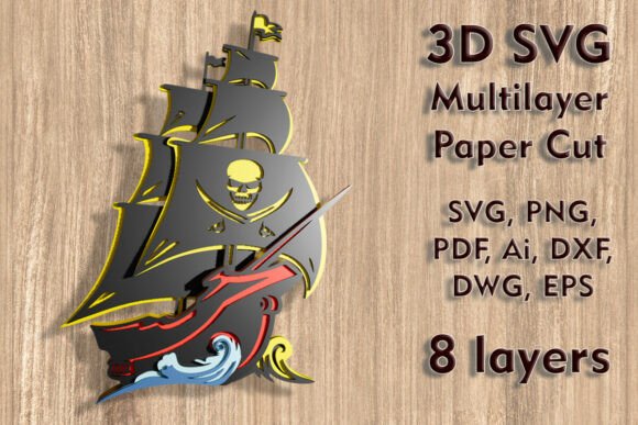 Pirate Ship 3D SVG for Ornaments & Decor