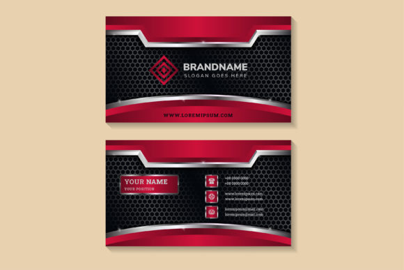 Red Black Silver Business Card Modern Graphics