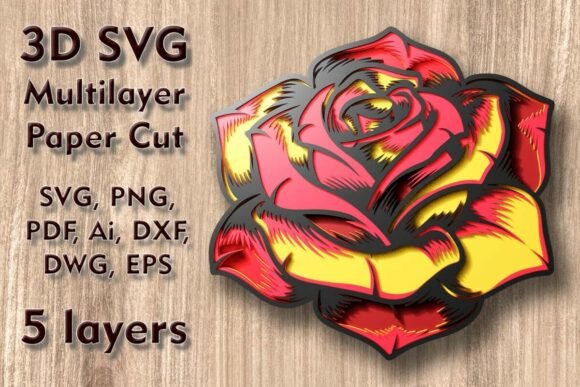 Rose 3D SVG Paper Flowers for Real Design Work