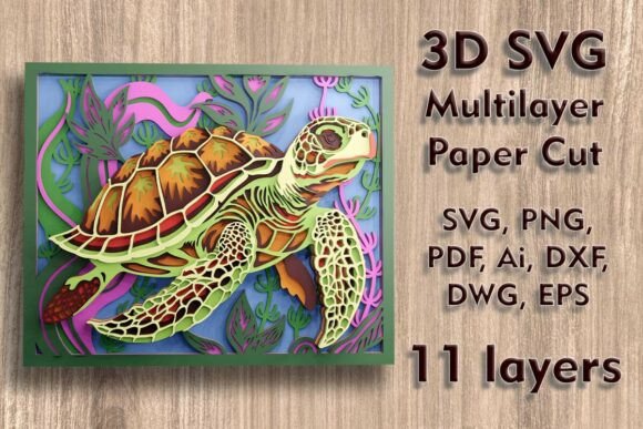 Sea Turtle 3D SVG for Shadow Boxes