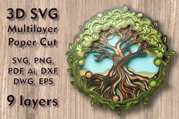 Tree of Life Multilayer PaperСut Files: 3D SVG for Shadow Boxes